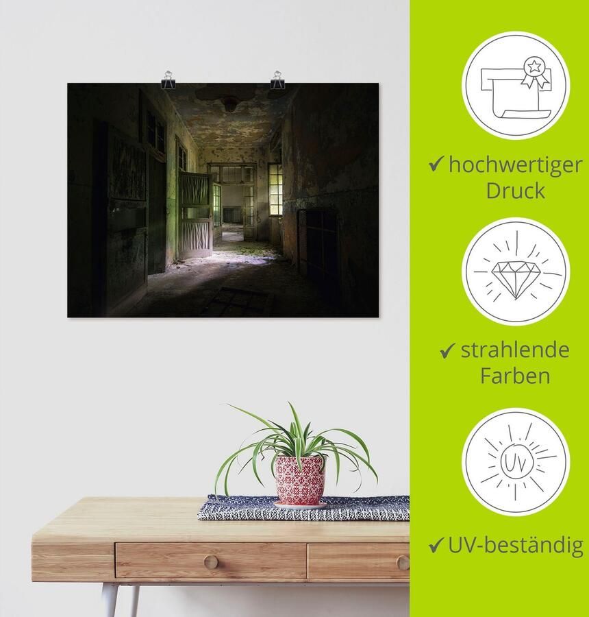 Artland Artprint Lost Place naargeestige hal deuren gang als artprint van aluminium artprint voor buiten artprint op linnen poster in verschillende maten. maten - Foto 3