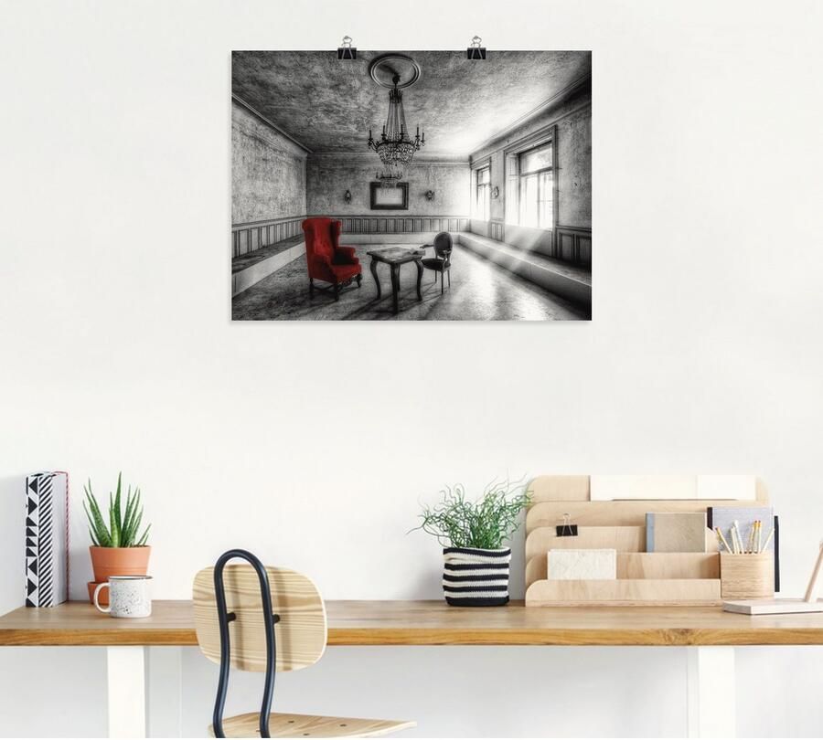 Artland Artprint Lost Place rode fauteuil als artprint van aluminium artprint voor buiten artprint op linnen poster muursticker - Foto 4