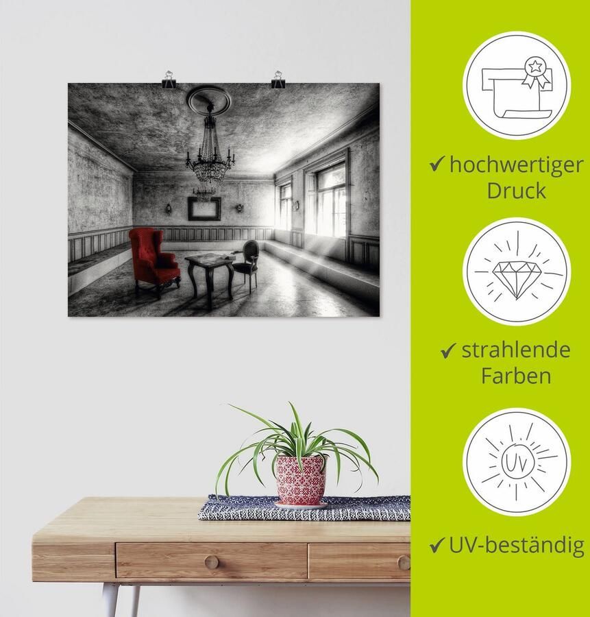 Artland Artprint Lost Place rode fauteuil als artprint van aluminium artprint voor buiten artprint op linnen poster muursticker - Foto 3