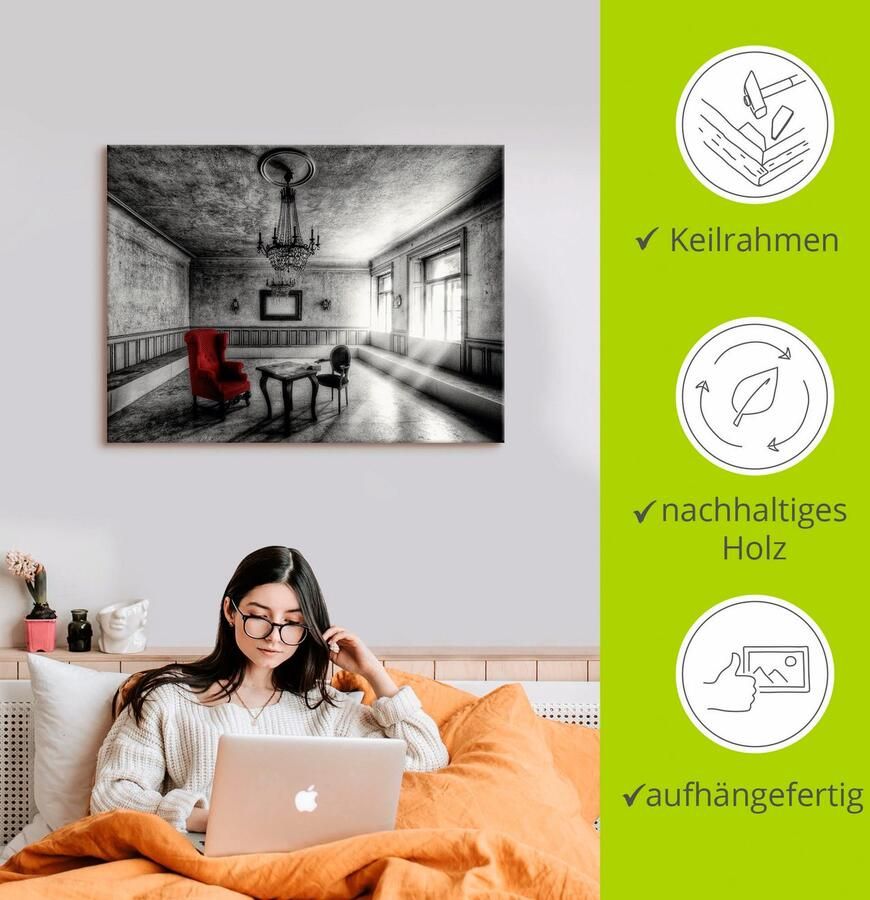 Artland Artprint Lost Place rode fauteuil als artprint van aluminium artprint voor buiten artprint op linnen poster muursticker - Foto 2