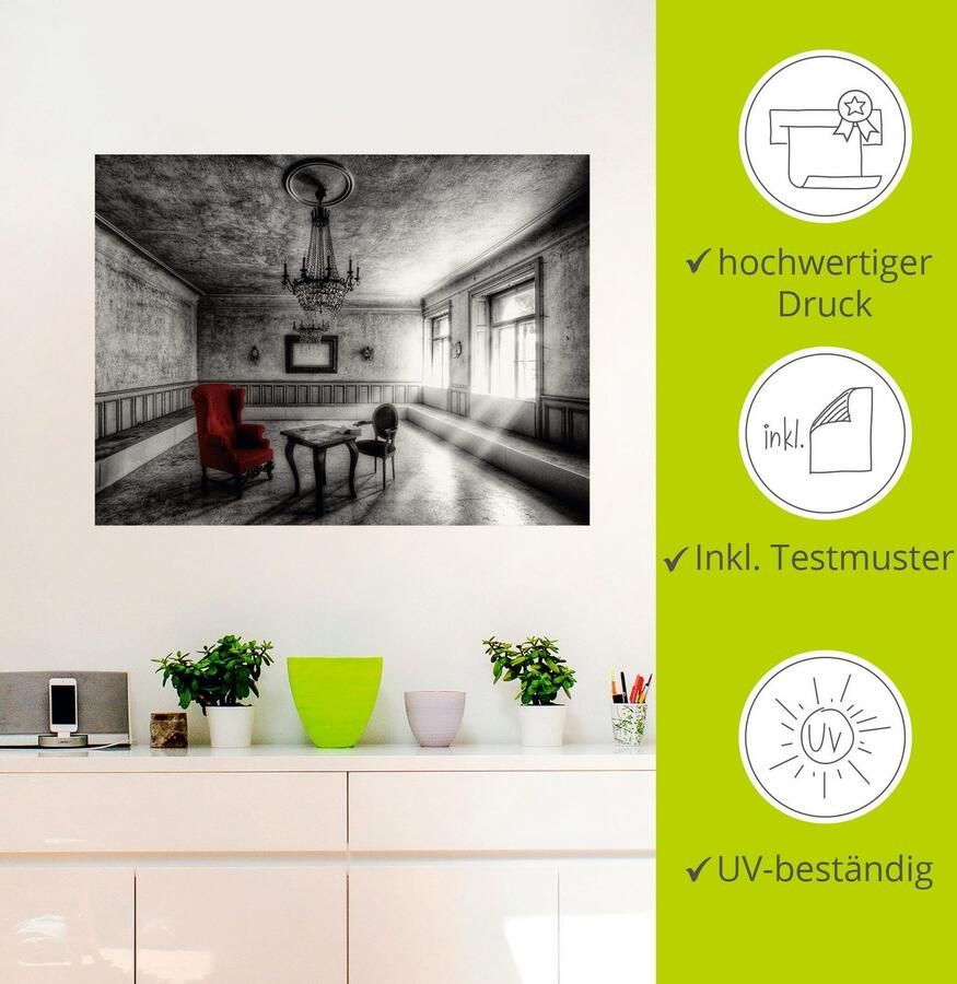Artland Artprint Lost Place rode fauteuil als artprint van aluminium artprint voor buiten artprint op linnen poster muursticker - Foto 2