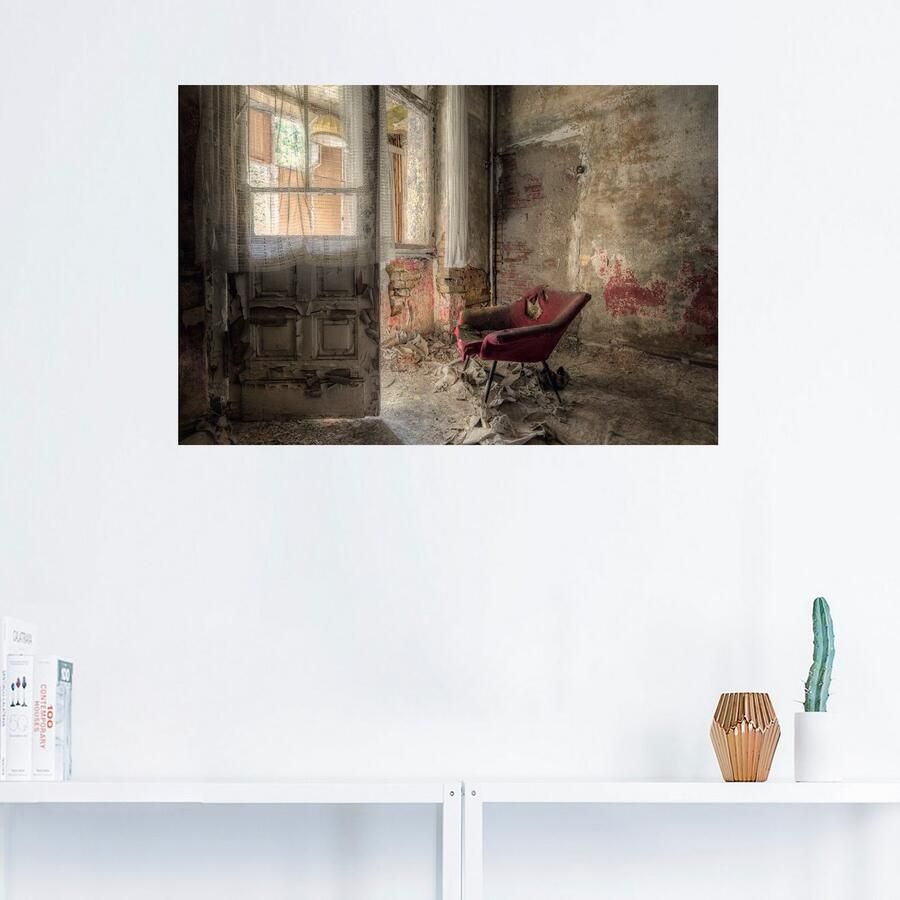 Artland Artprint Lost Place rode fauteuil I als artprint van aluminium artprint voor buiten artprint op linnen poster muursticker