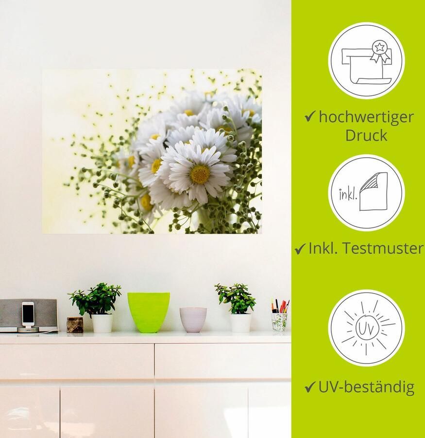 Artland Artprint Madeliefje met groen als artprint op linnen poster muursticker in verschillende maten - Foto 3