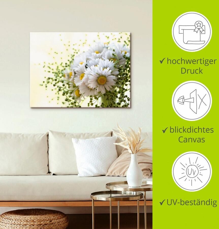 Artland Artprint Madeliefje met groen als artprint op linnen poster muursticker in verschillende maten - Foto 3