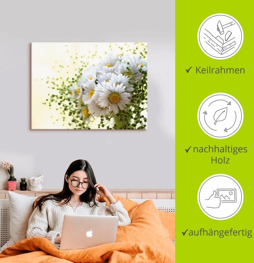 Artland Artprint Madeliefje met groen als artprint op linnen poster muursticker in verschillende maten - Foto 2