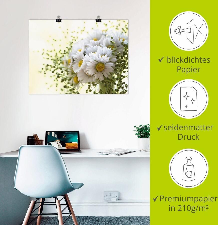 Artland Artprint Madeliefje met groen als artprint op linnen poster muursticker in verschillende maten - Foto 2