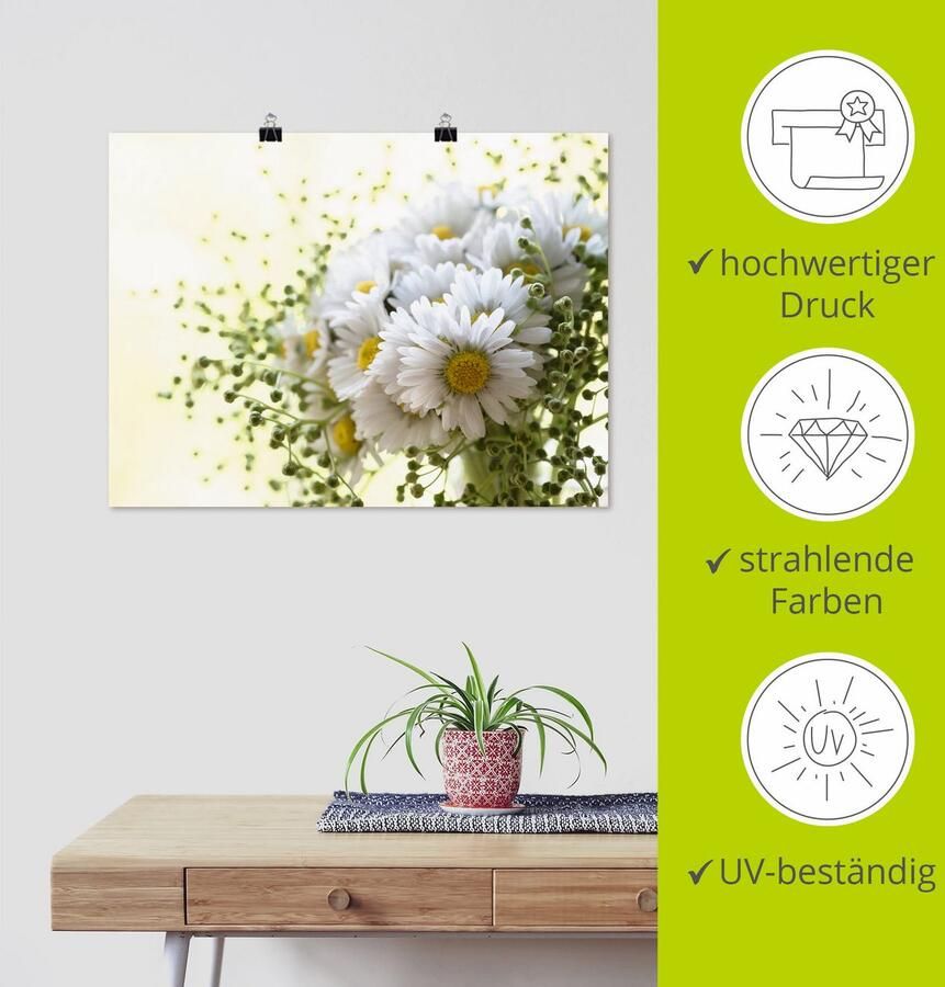 Artland Artprint Madeliefje met groen als artprint op linnen poster muursticker in verschillende maten - Foto 3