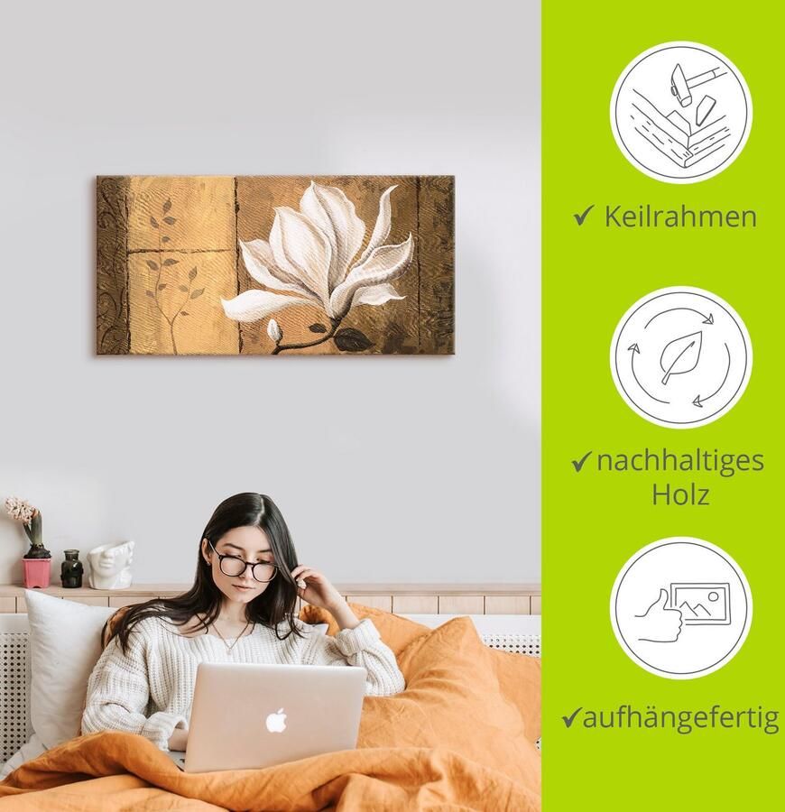 Artland Artprint op linnen Magnolia aan goudkleur bruin - Foto 3