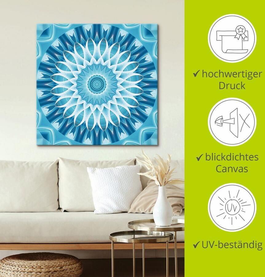Artland Artprint Mandala blauw bloem als artprint op linnen in verschillende maten - Foto 2