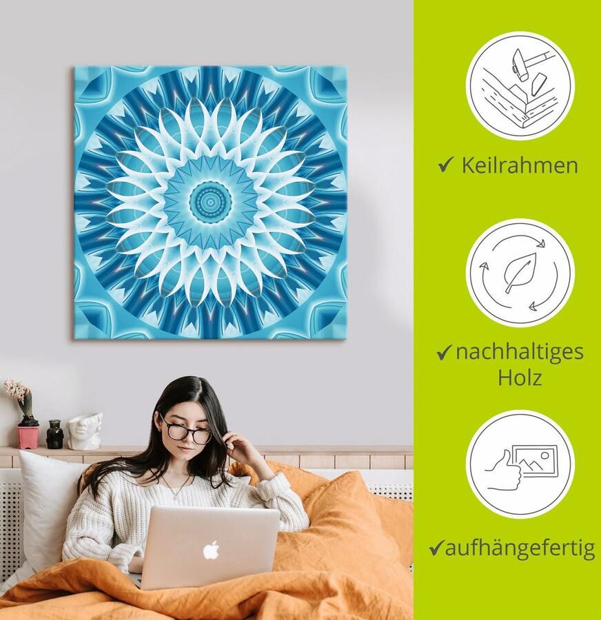 Artland Artprint Mandala blauw bloem als artprint op linnen in verschillende maten