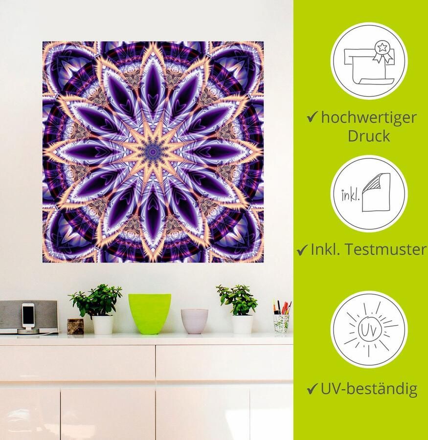 Artland Artprint Mandala ster paars als artprint op linnen muursticker in verschillende maten - Foto 2