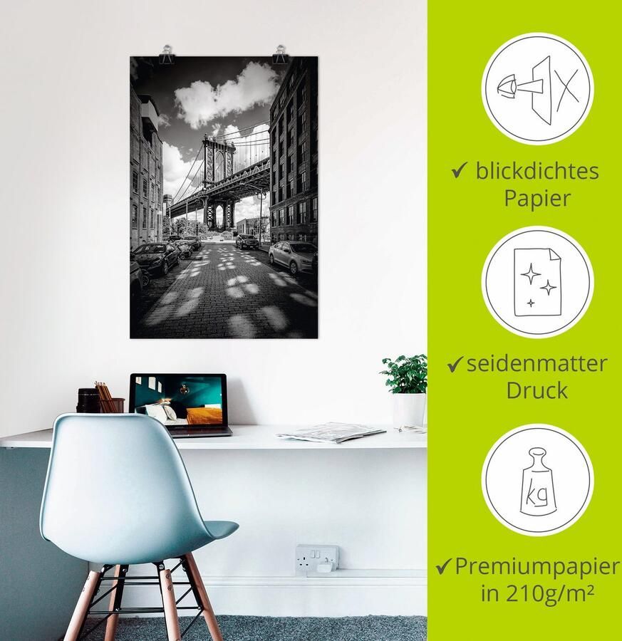 Artland Artprint Manhattan Bridge in Brooklyn New York als artprint op linnen poster in verschillende formaten maten - Foto 3