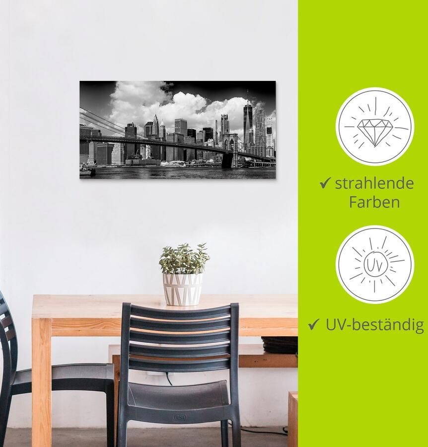 Artland Artprint Manhattan Skyline Brooklyn Bridge als artprint van aluminium artprint op linnen muursticker verschillende maten - Foto 3