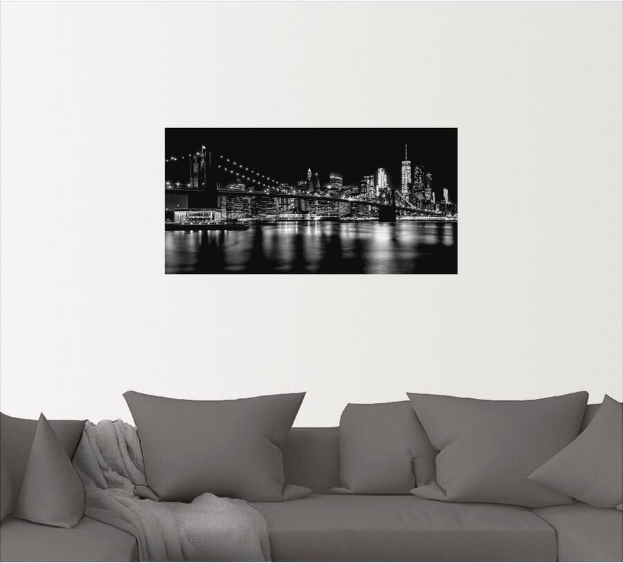 Artland Artprint Manhattan skyline & Brooklyn Bridge als artprint van aluminium artprint voor buiten muursticker in diverse maten - Foto 3