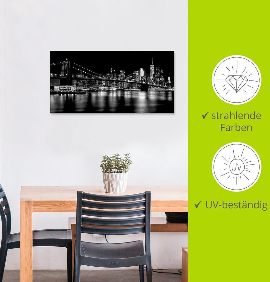 Artland Artprint Manhattan skyline & Brooklyn Bridge als artprint van aluminium artprint voor buiten muursticker in diverse maten - Foto 3