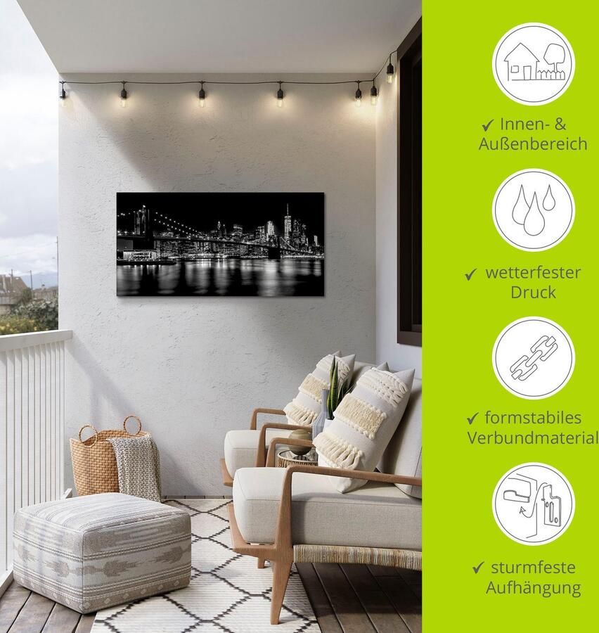 Artland Artprint Manhattan skyline & Brooklyn Bridge als artprint van aluminium artprint voor buiten muursticker in diverse maten - Foto 4
