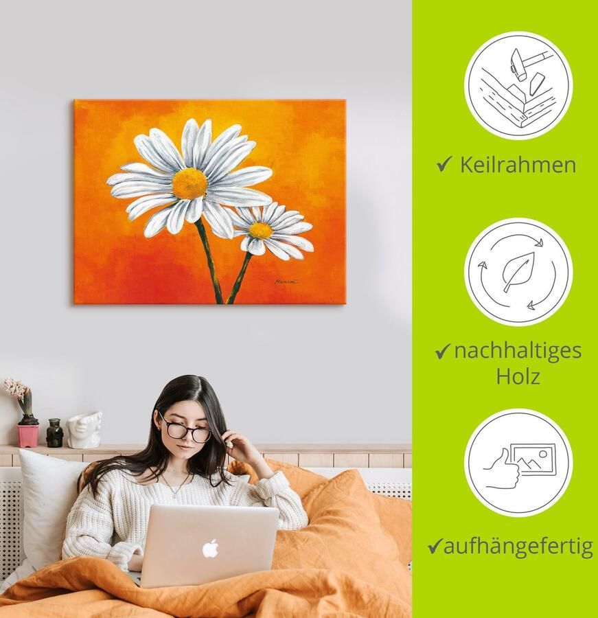 Artland Artprint Margrieten op oranje als artprint van aluminium artprint op linnen muursticker of poster in verschillende maten - Foto 2