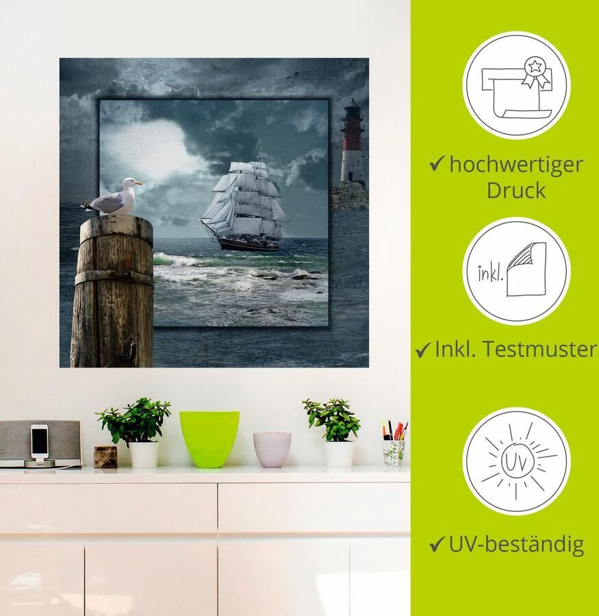Artland Artprint Maritieme collage met zeilschip als artprint op linnen poster muursticker in verschillende maten - Foto 2