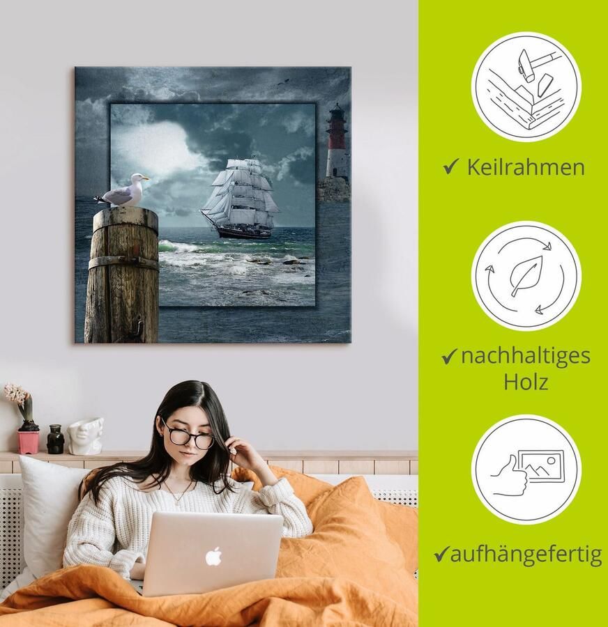 Artland Artprint Maritieme collage met zeilschip als artprint op linnen poster muursticker in verschillende maten - Foto 2