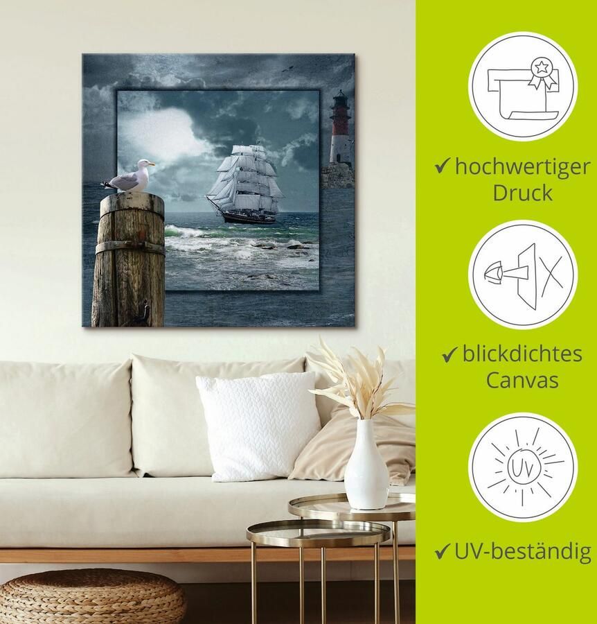Artland Artprint Maritieme collage met zeilschip als artprint op linnen poster muursticker in verschillende maten - Foto 3