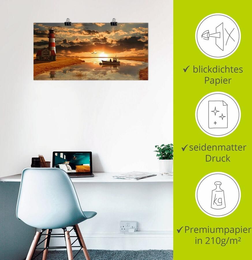 Artland Artprint Maritieme idylle bij de vuurtoren als artprint op linnen poster muursticker in verschillende maten - Foto 2