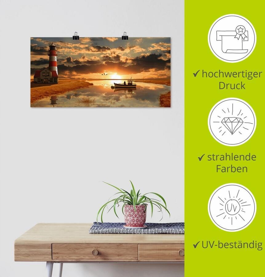 Artland Artprint Maritieme idylle bij de vuurtoren als artprint op linnen poster muursticker in verschillende maten - Foto 3
