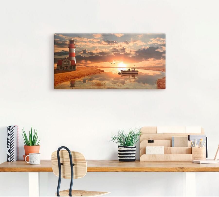 Artland Artprint Maritieme idylle bij de vuurtoren als artprint op linnen poster muursticker in verschillende maten - Foto 4