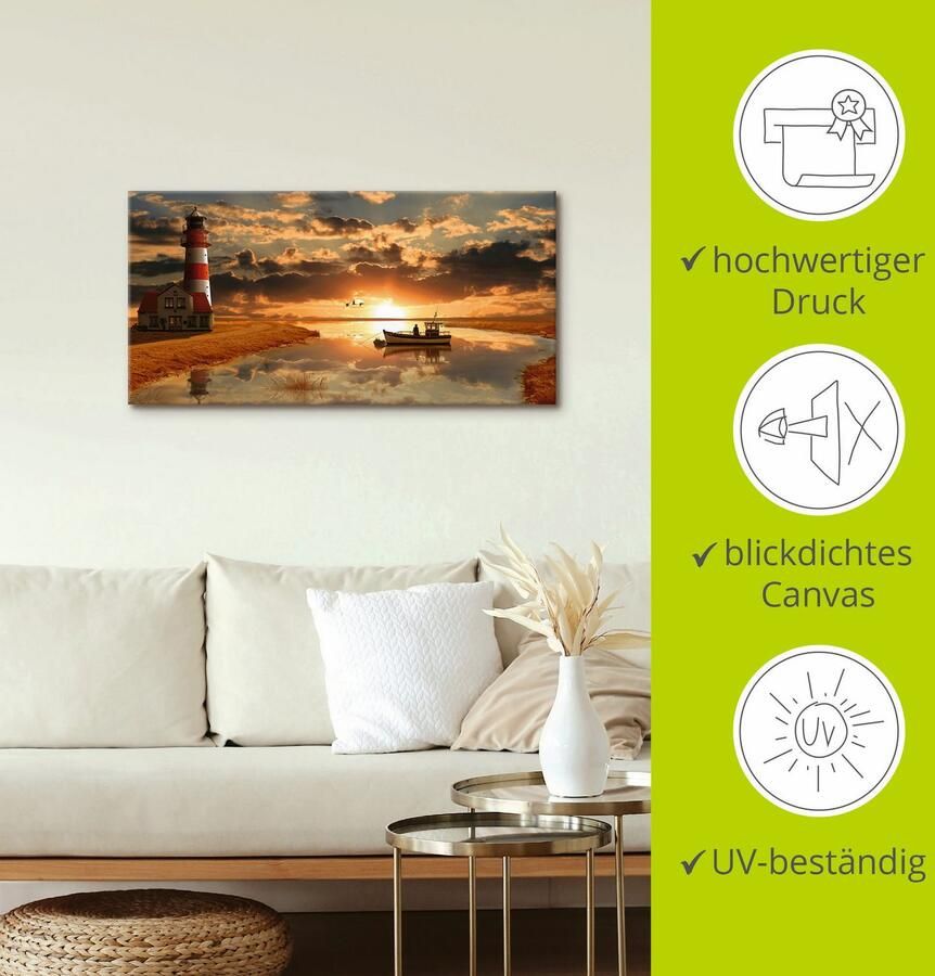 Artland Artprint Maritieme idylle bij de vuurtoren als artprint op linnen poster muursticker in verschillende maten - Foto 3