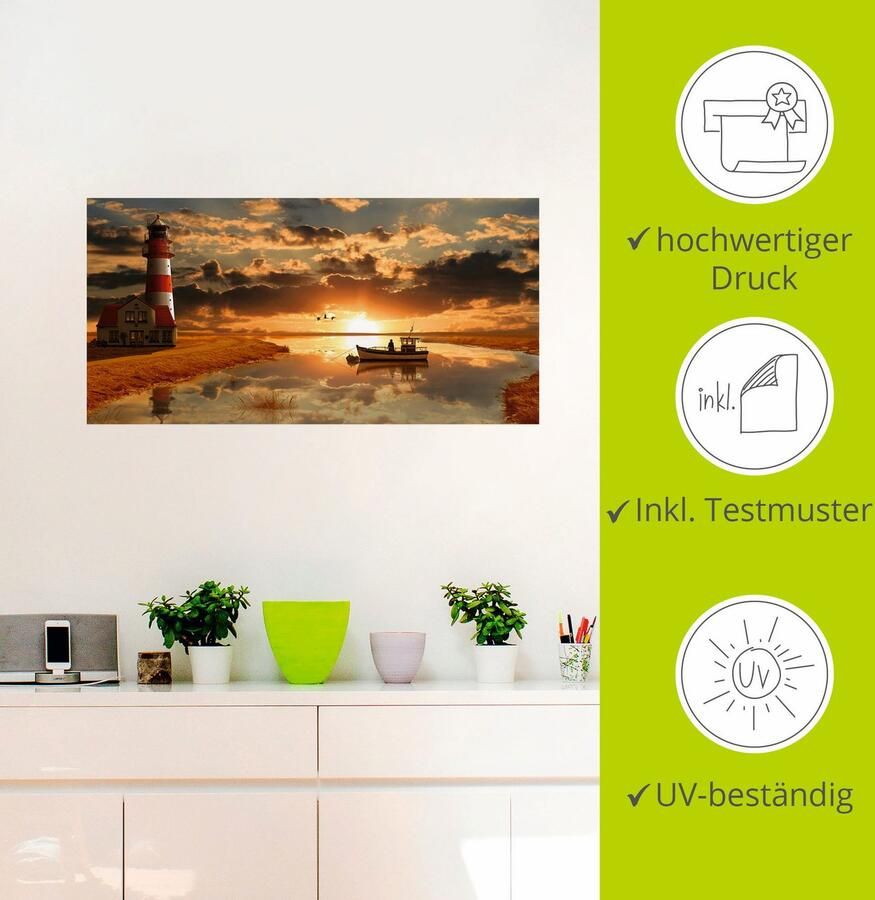 Artland Artprint Maritieme idylle bij de vuurtoren als artprint op linnen poster muursticker in verschillende maten - Foto 2