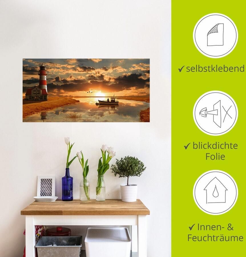 Artland Artprint Maritieme idylle bij de vuurtoren als artprint op linnen poster muursticker in verschillende maten - Foto 3