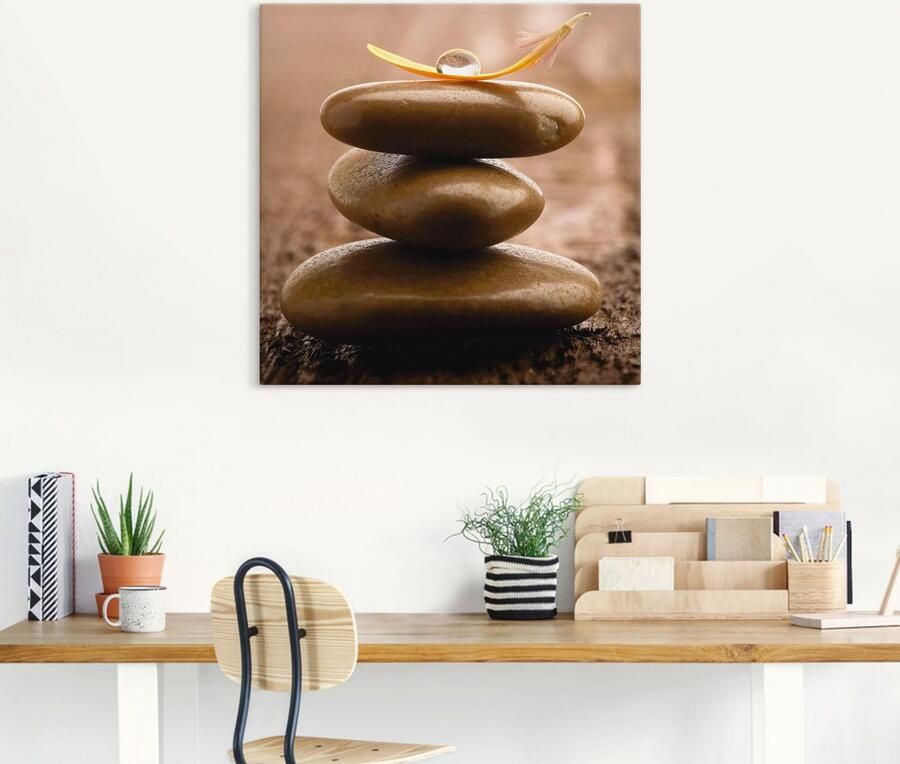 Artland Artprint Massagestenen op houten ondergrond als artprint op linnen muursticker in verschillende maten - Foto 4