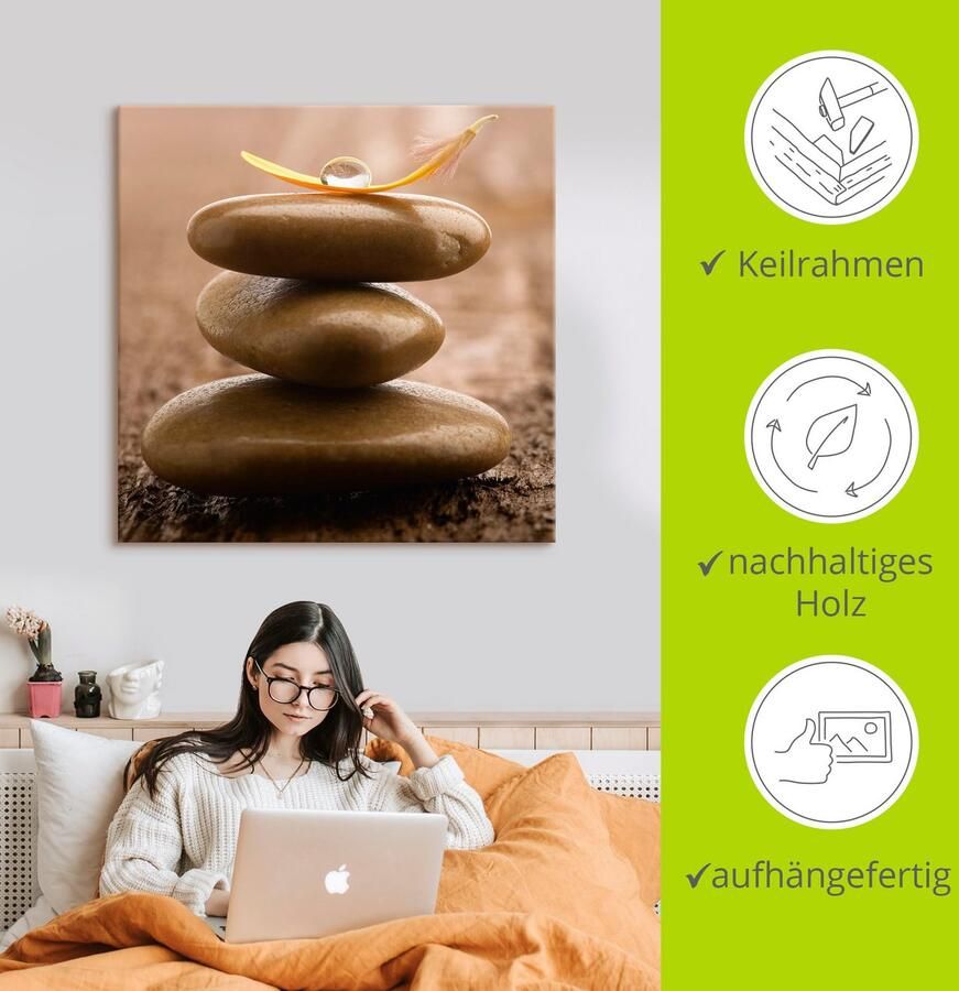 Artland Artprint Massagestenen op houten ondergrond als artprint op linnen muursticker in verschillende maten - Foto 2