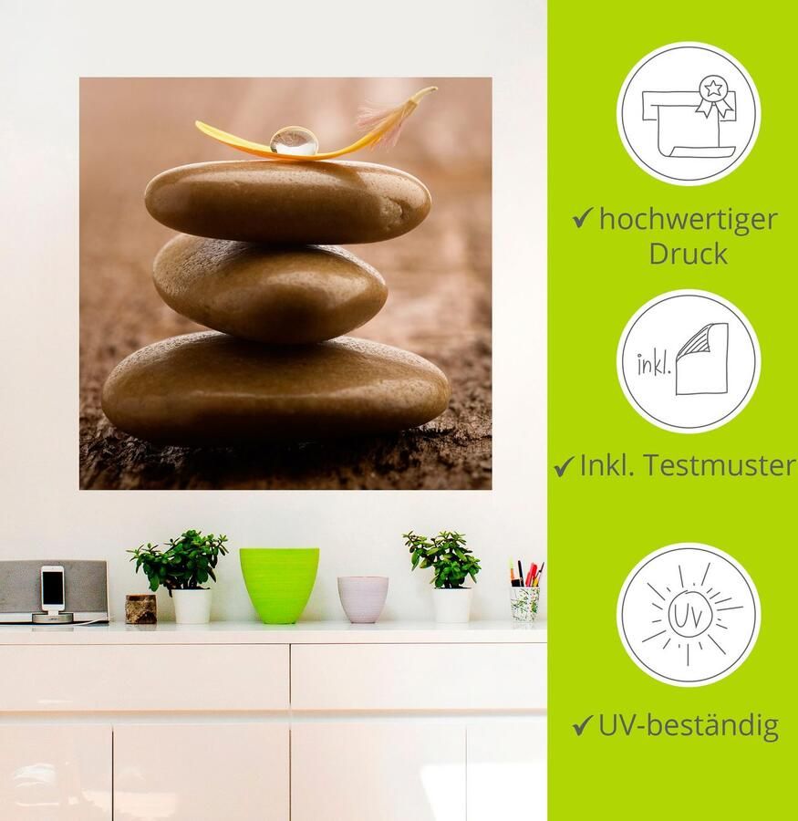 Artland Artprint Massagestenen op houten ondergrond als artprint op linnen muursticker in verschillende maten - Foto 3