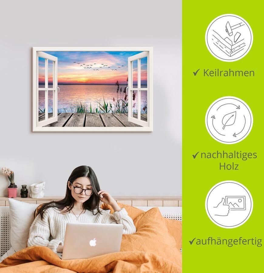 Artland Artprint Meer in de kleuren van de wolken als artprint op linnen poster muursticker in verschillende maten - Foto 3