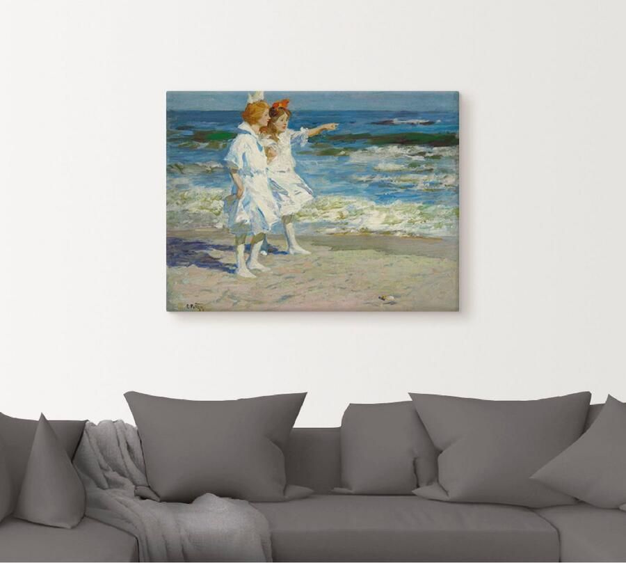 Artland Artprint op linnen Meisje aan het strand.