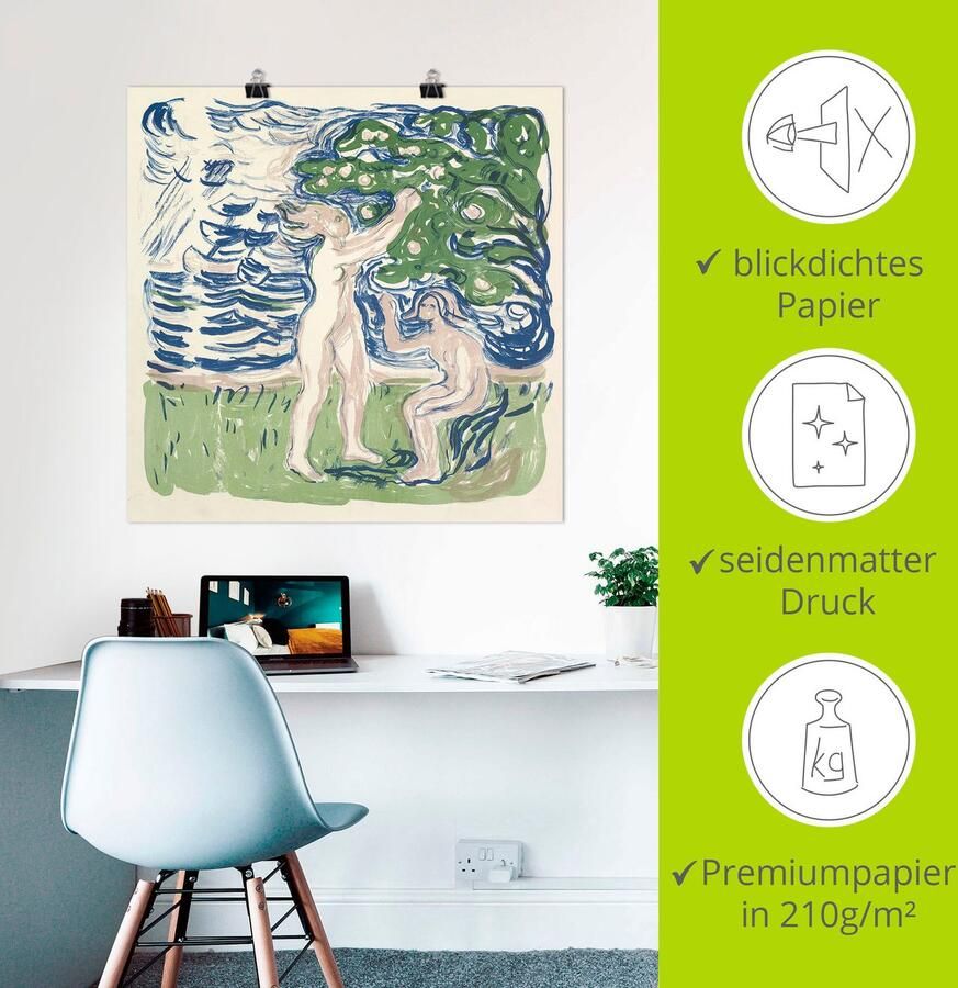 Artland Artprint Meisje bij het plukken van appels. 1915 als artprint van aluminium artprint op linnen muursticker of poster in verschillende maten - Foto 2