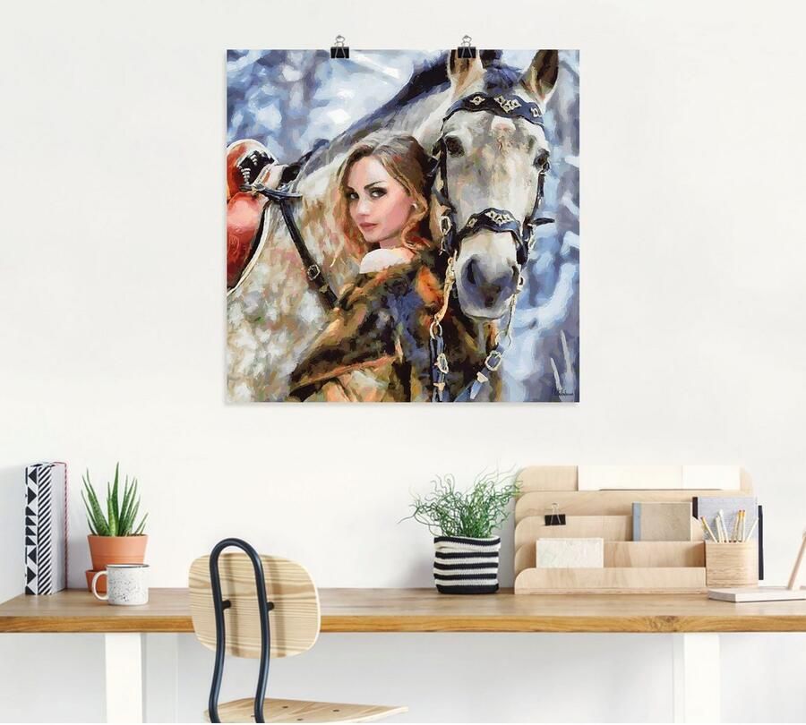 Artland Artprint Meisje met het witte paard als artprint op linnen poster muursticker in verschillende maten - Foto 4