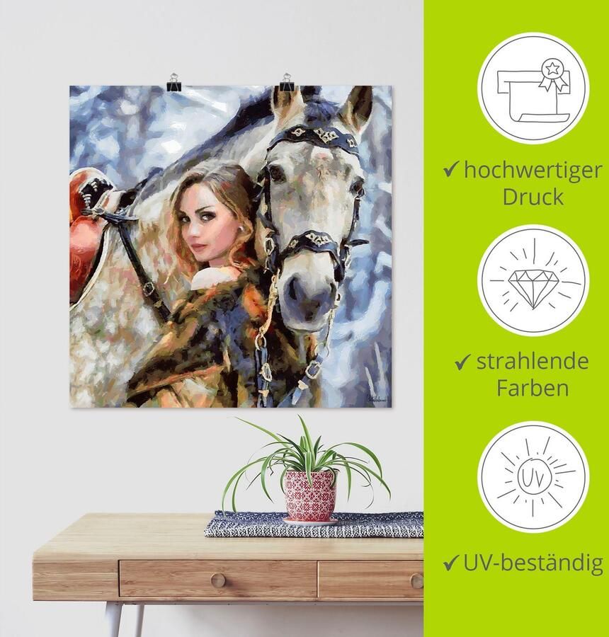 Artland Artprint Meisje met het witte paard als artprint op linnen poster muursticker in verschillende maten - Foto 3