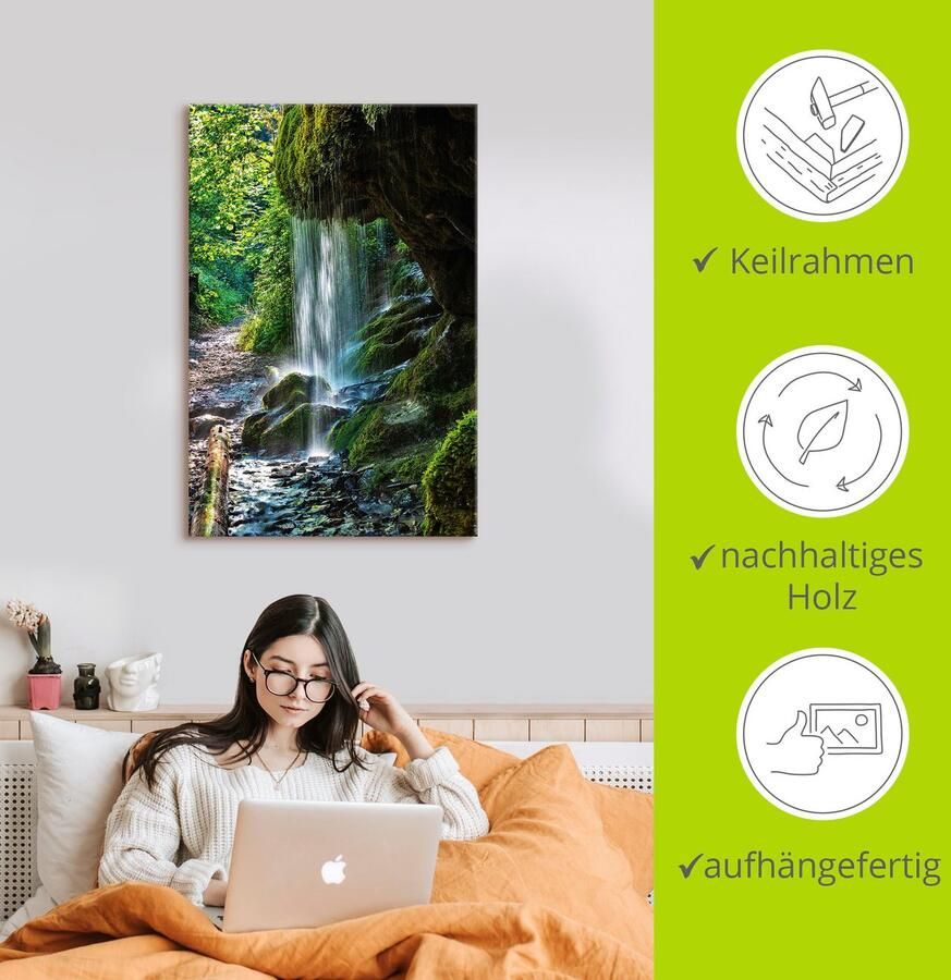 Artland Artprint Met mos bedekte waterval als artprint van aluminium artprint op linnen muursticker verschillende maten - Foto 2