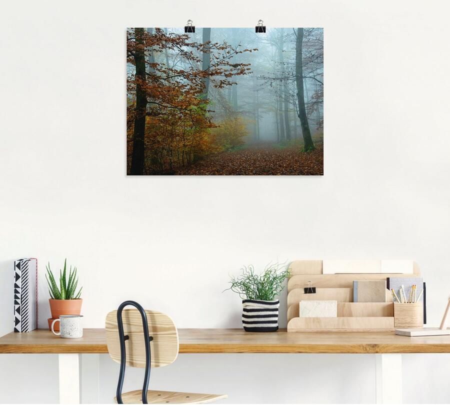 Artland Artprint Mist in herfstbos als artprint op linnen poster muursticker in verschillende maten - Foto 3