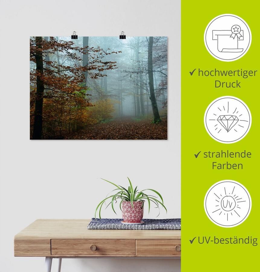 Artland Artprint Mist in herfstbos als artprint op linnen poster muursticker in verschillende maten - Foto 2