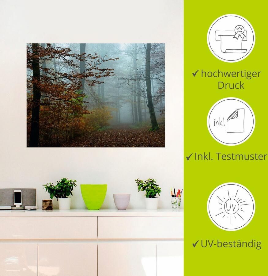 Artland Artprint Mist in herfstbos als artprint op linnen poster muursticker in verschillende maten - Foto 2