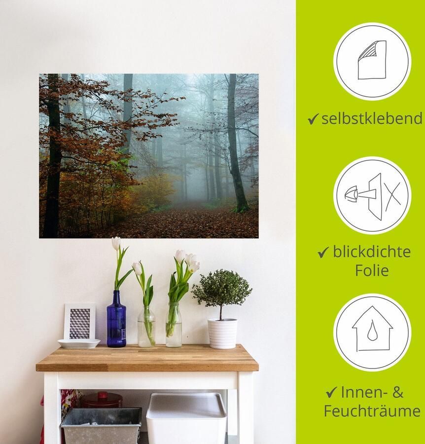 Artland Artprint Mist in herfstbos als artprint op linnen poster muursticker in verschillende maten - Foto 3