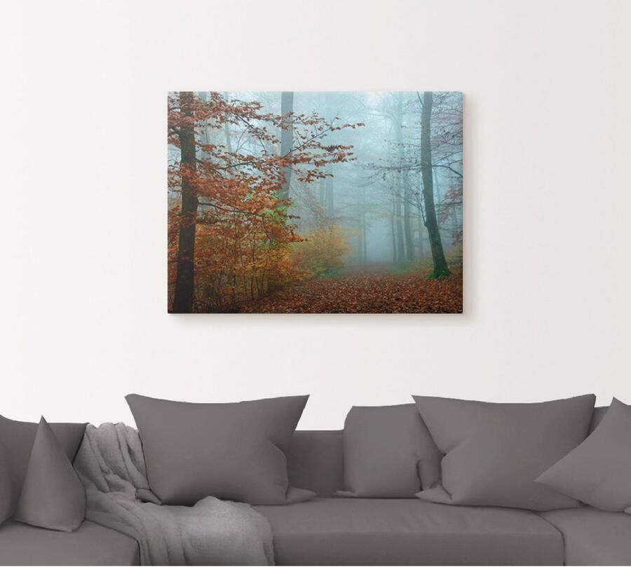 Artland Artprint Mist in herfstbos als artprint op linnen poster muursticker in verschillende maten - Foto 4
