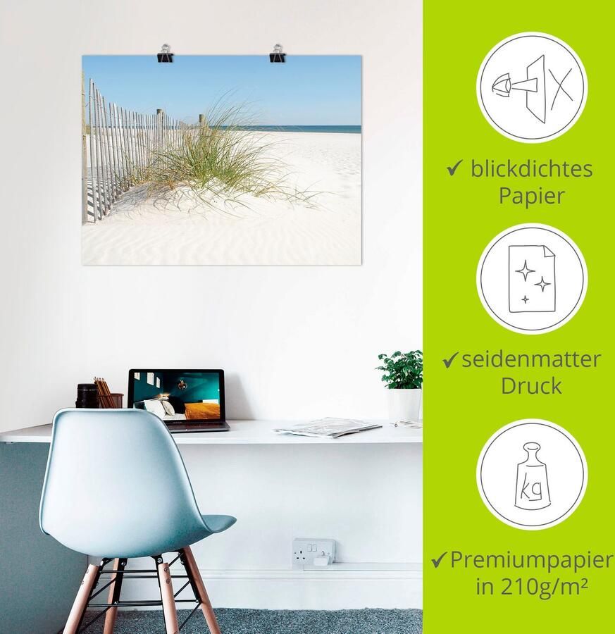 Artland Artprint Mooie duinen met grassen en hek als artprint op linnen poster in verschillende formaten maten - Foto 2