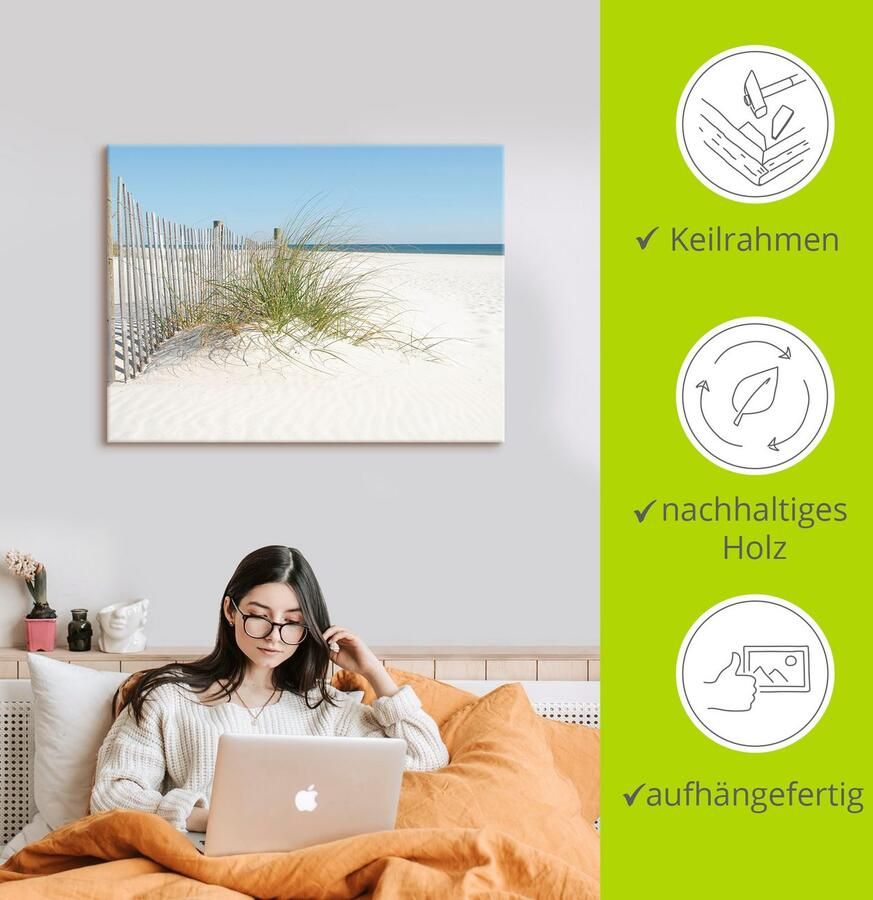 Artland Artprint Mooie duinen met grassen en hek als artprint op linnen poster in verschillende formaten maten - Foto 2