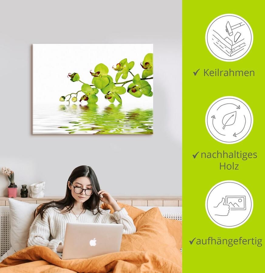 Artland Artprint Mooie orchidee met groene achtergrond als artprint op linnen muursticker in verschillende maten - Foto 3