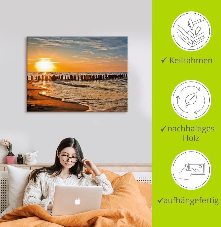 Artland Artprint Mooie zonsondergang aan het strand als artprint van aluminium artprint voor buiten artprint op linnen poster in verschillende maten. maten - Foto 2