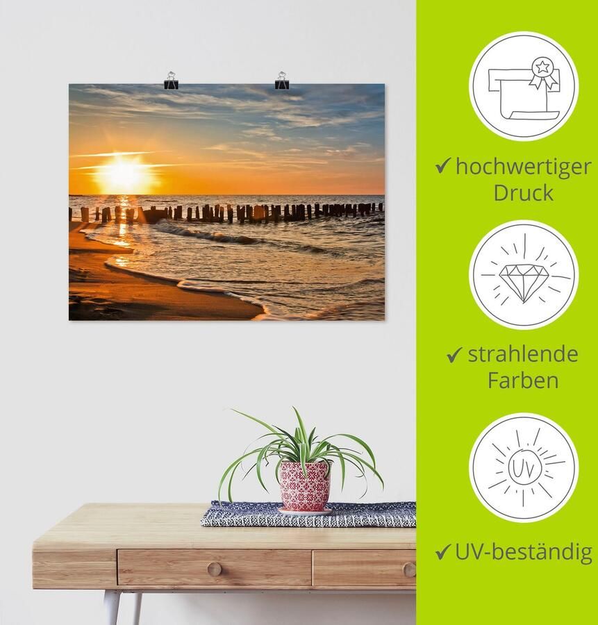 Artland Artprint Mooie zonsondergang aan het strand als artprint van aluminium artprint voor buiten artprint op linnen poster in verschillende maten. maten - Foto 3