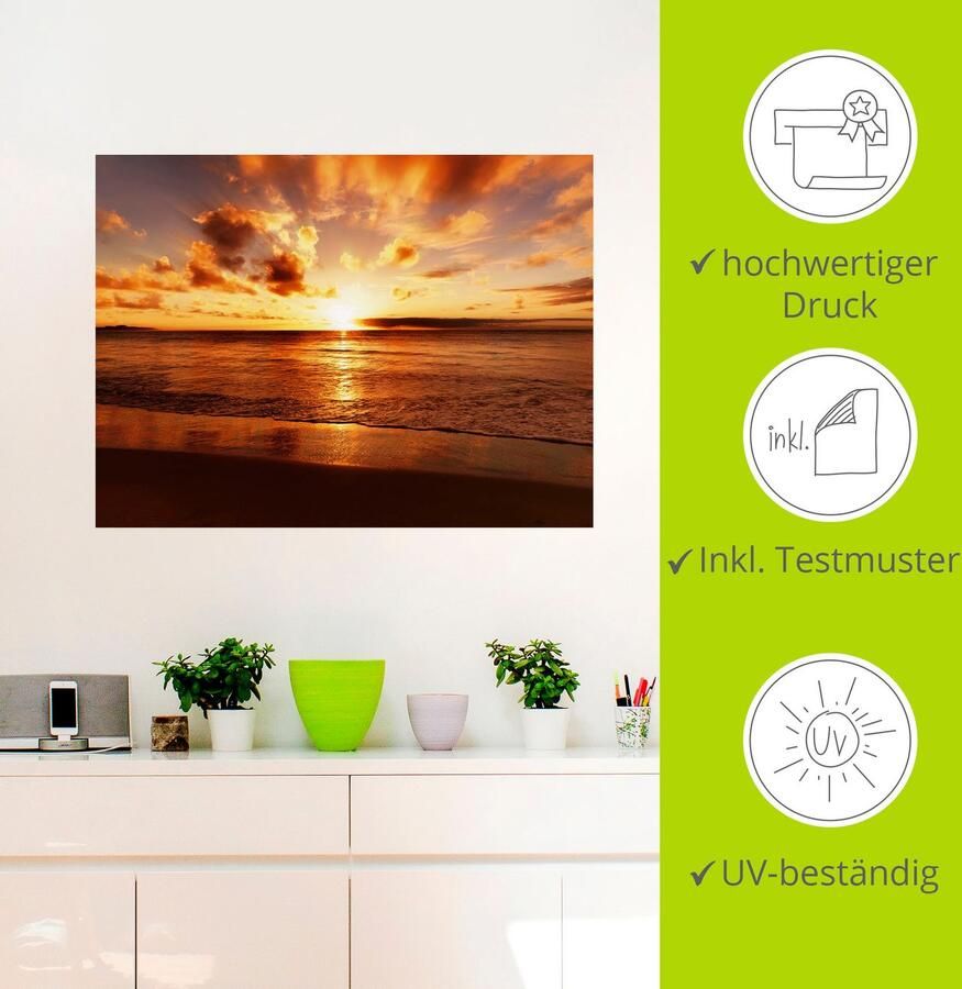 Artland Artprint Mooie zonsondergang strand als artprint op linnen poster muursticker in verschillende maten - Foto 3